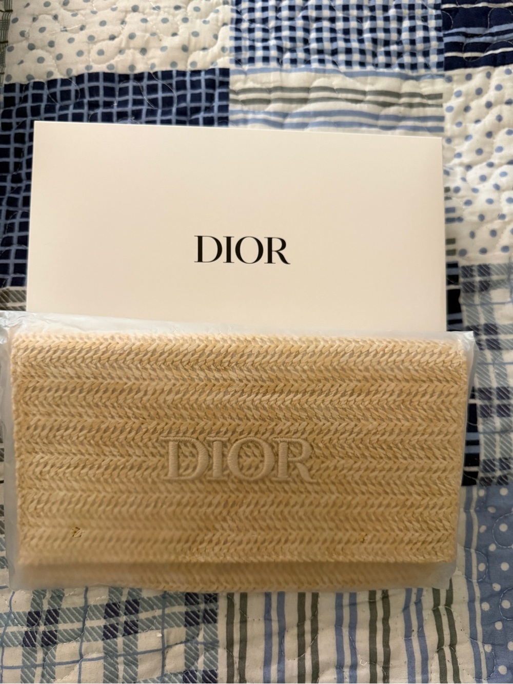 Dior Beige Straw Embroidered Clutch